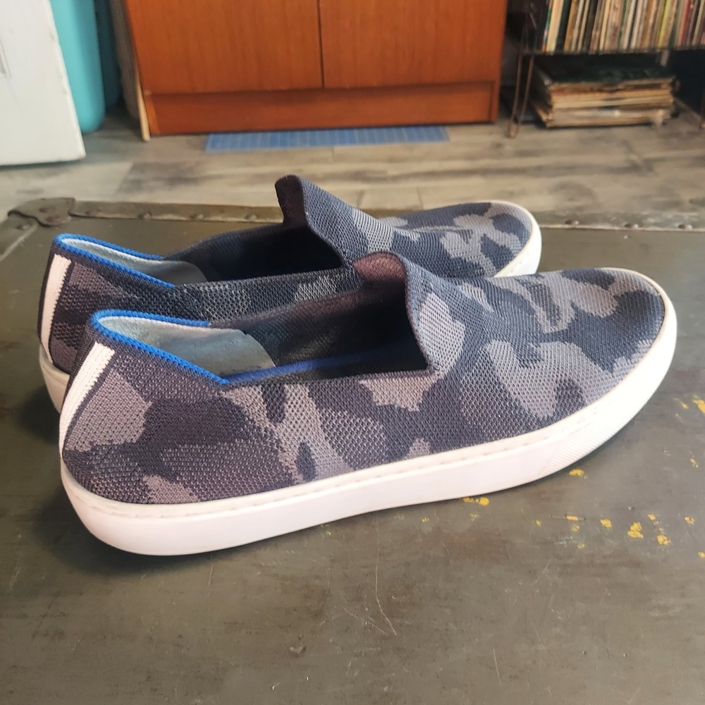 Rothys The Sneaker Blue Camo Slip On Knit Shoes Size 8 Womens Camouflage Flat